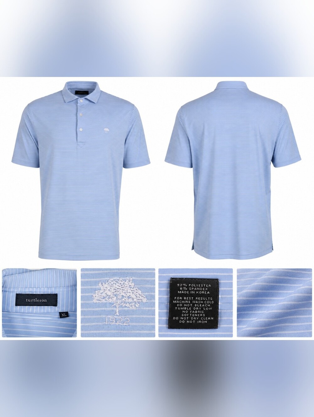 Turtleson Polo Shirt XL Blue White Striped Stretch Golf Performance Mens
